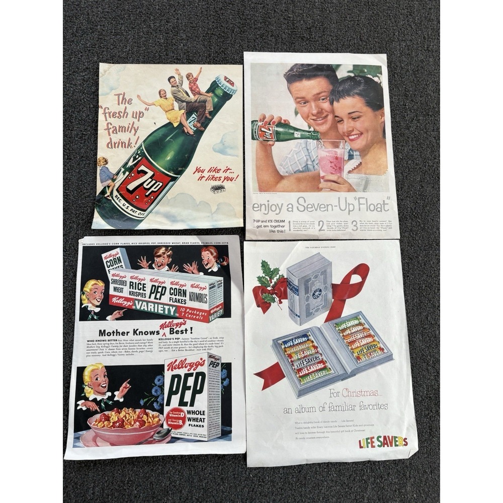Lot Vintage Food Beverage Print Ads 1950s 7UP Kelloggs Life Savers
